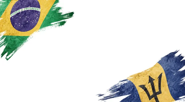 Beyaz Arkaplanda Brezilya ve Barbados Bayrakları — Stok fotoğraf